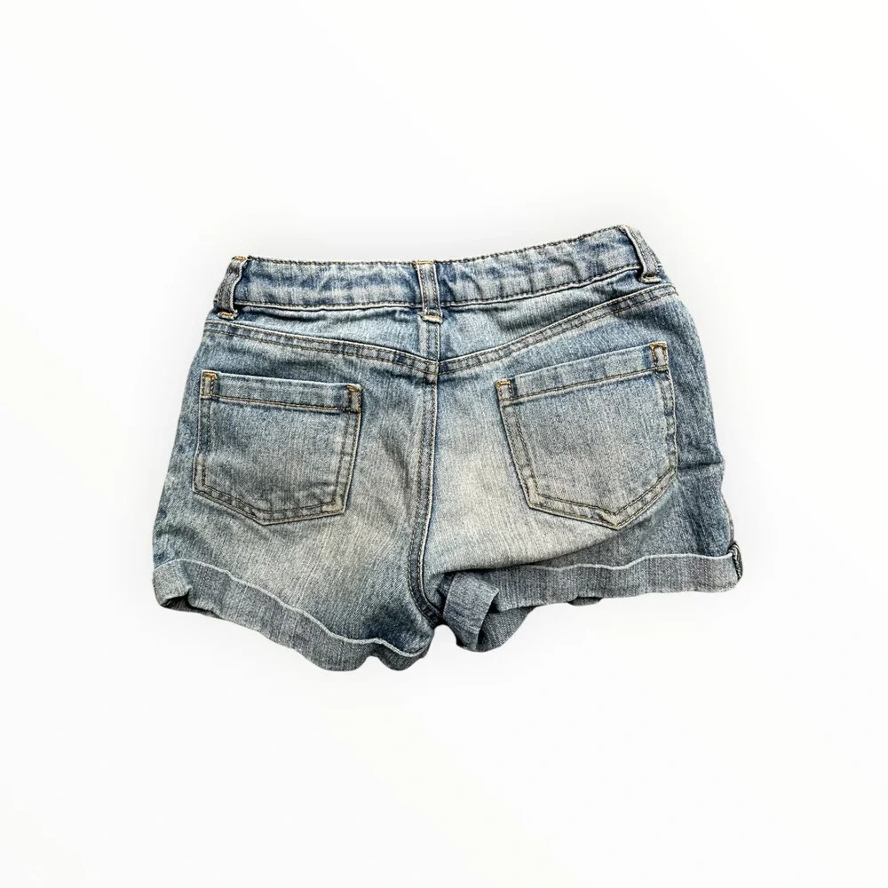 Cherokee Denim Shorts Girls 6/6X Blue Light Wash Cuffed Adjustable Waist Stretch